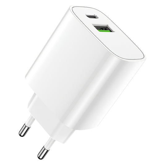 Φορτιστής δικτύου Forever LS-04, 20W, 3A, 1 x USB-A - 1 x USB-C, Λευκό