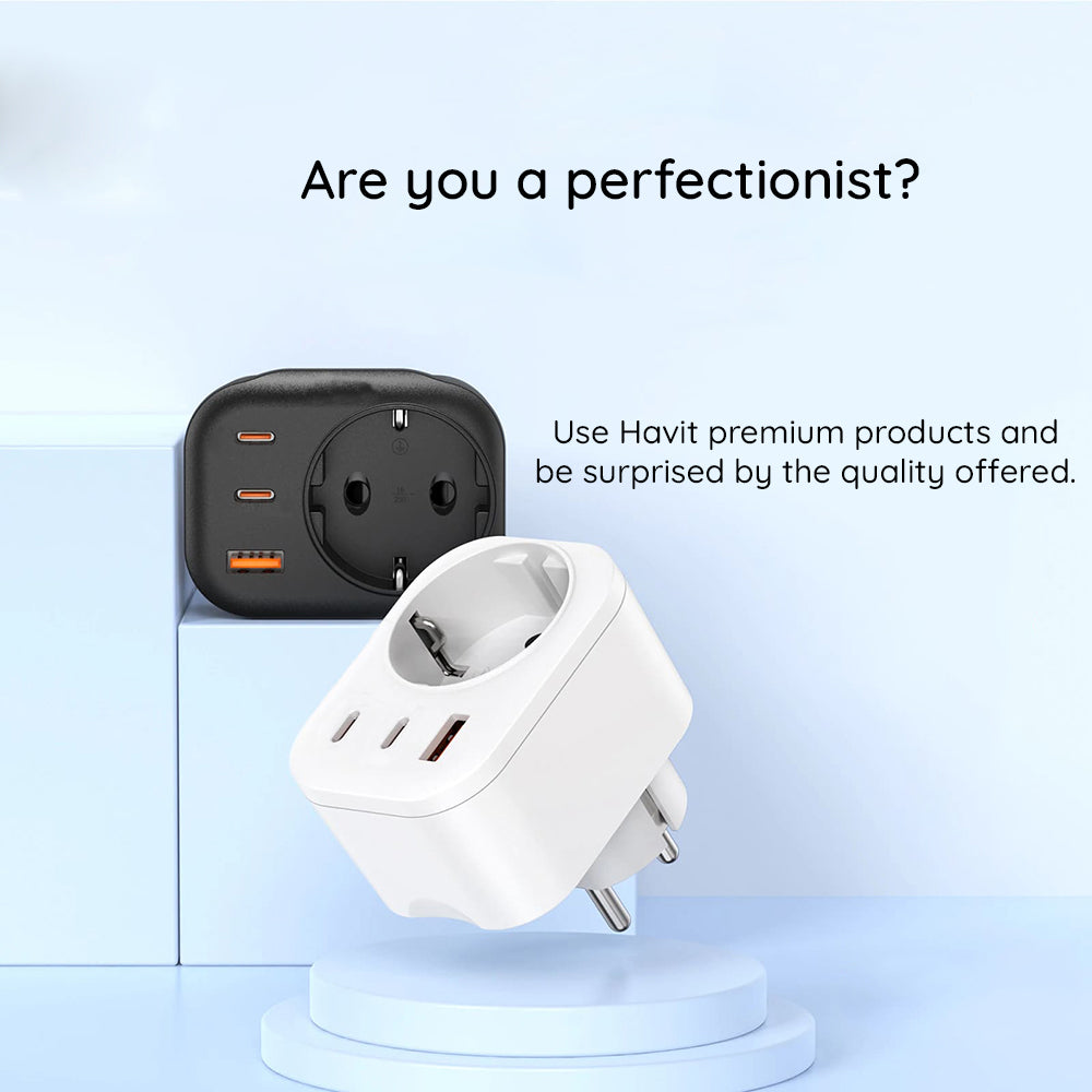 Φορτιστής Δικτύου HAVIT UC142, 30W, 3A, 1 x USB-A - 2 x USB-C - 1 x Schuko, Μαύρο