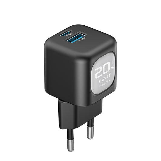 Φορτιστής Δικτύου HAVIT UC220, 20W, 3A, 1 x USB-A - 1 x USB-C, Μαύρο Γκρι