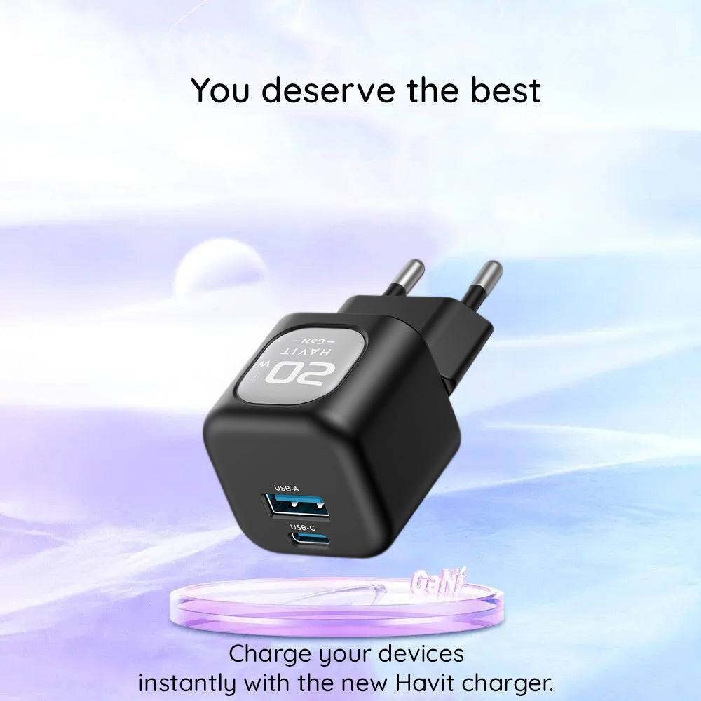 Φορτιστής Δικτύου HAVIT UC220, 20W, 3A, 1 x USB-A - 1 x USB-C, Μαύρο Γκρι