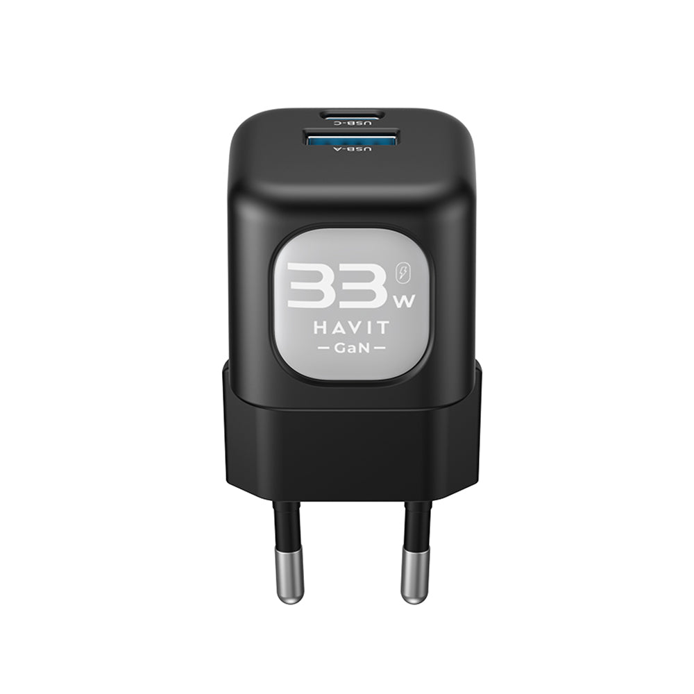 Φορτιστής Δικτύου HAVIT UC230, 33W, 3A, 1 x USB-A - 1 x USB-C, Μαύρο Γκρι