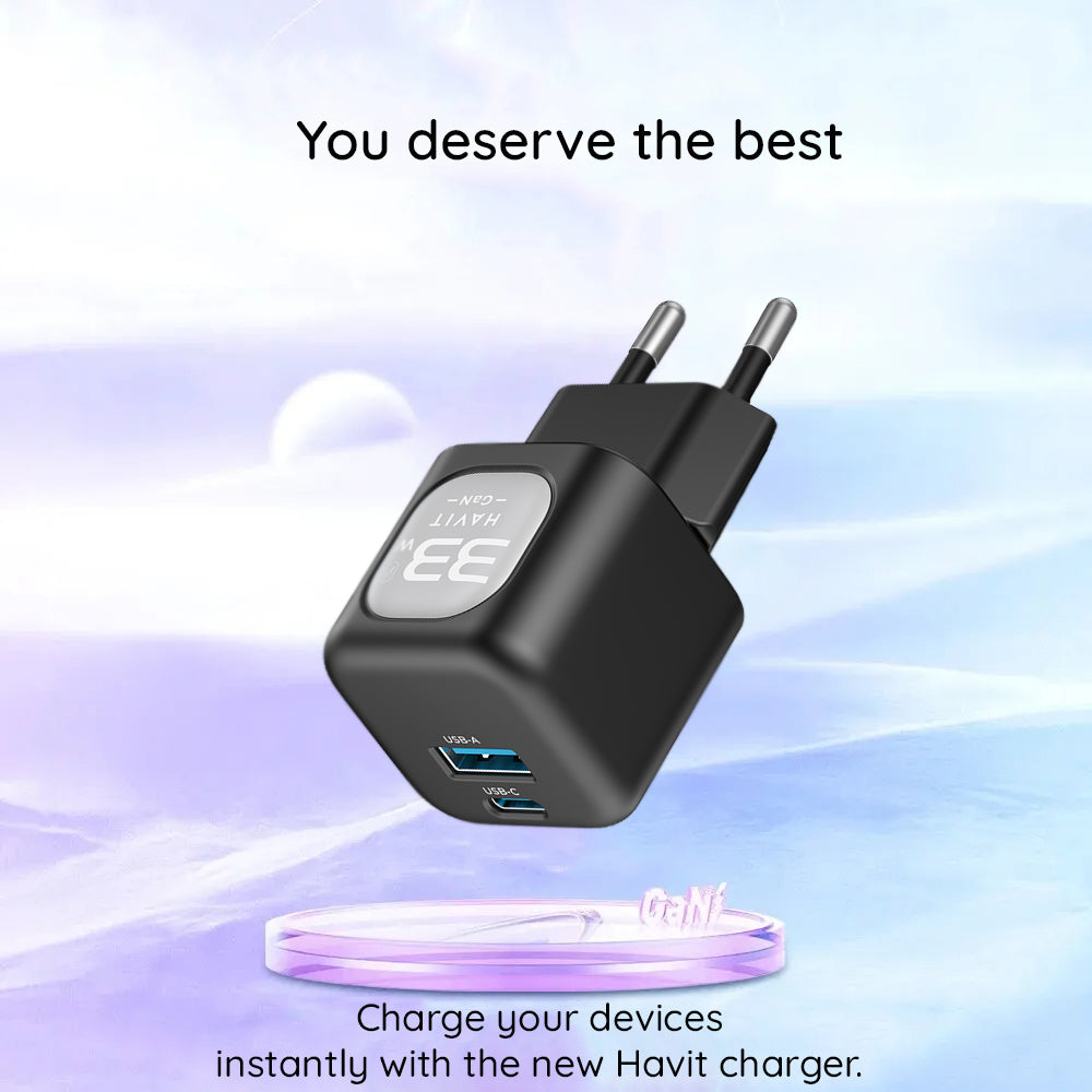 Φορτιστής Δικτύου HAVIT UC230, 33W, 3A, 1 x USB-A - 1 x USB-C, Μαύρο Γκρι