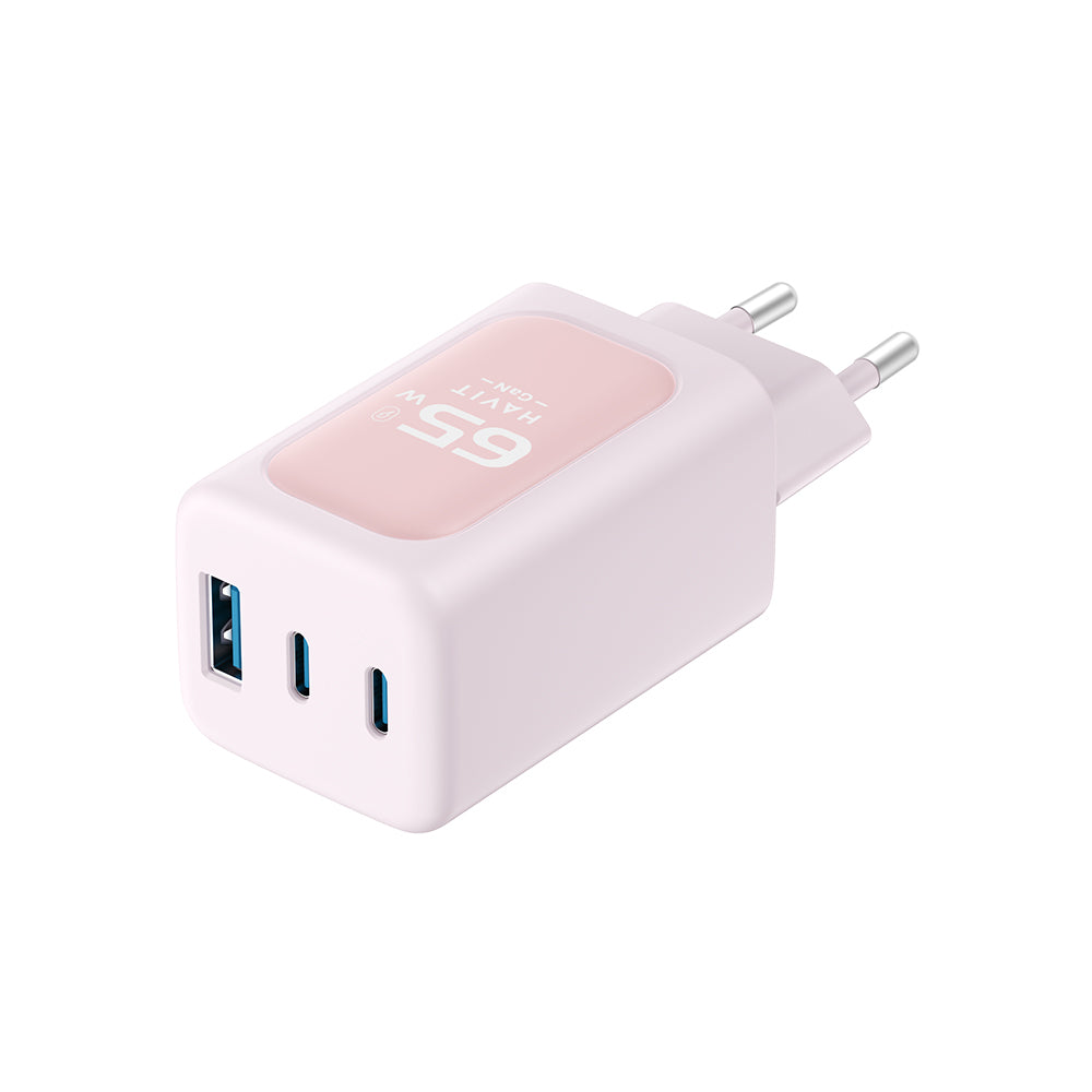 Φορτιστής Δικτύου HAVIT UC260, 65W, 3A, 1 x USB-A - 2 x USB-C, Ροζ