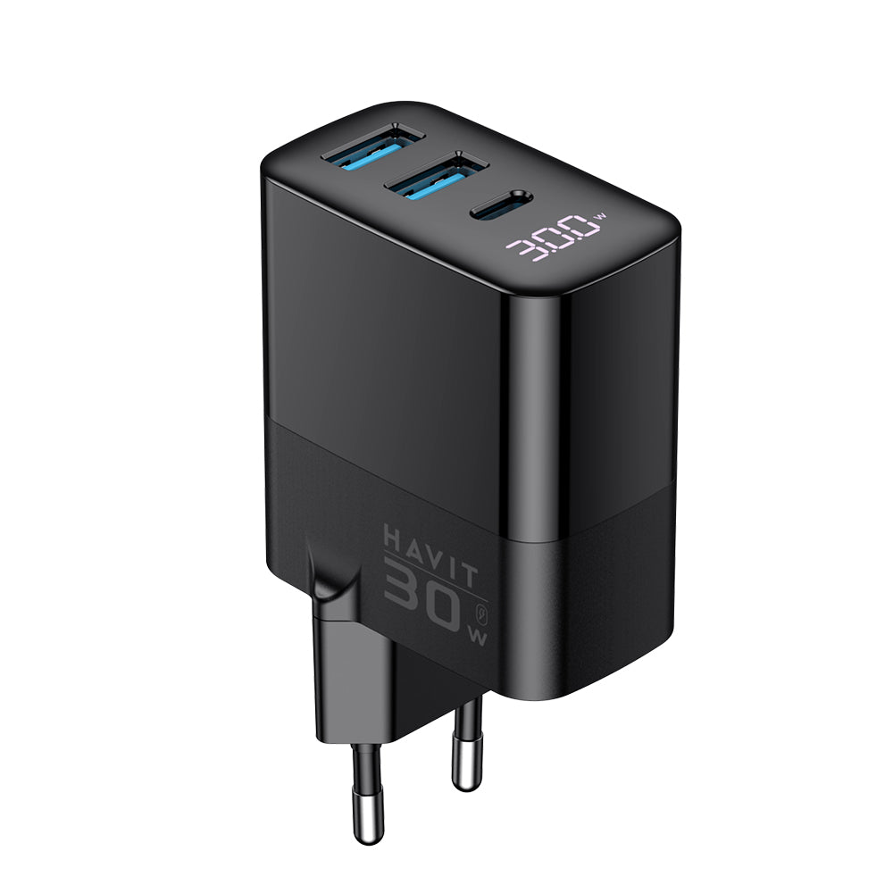 Φορτιστής Δικτύου HAVIT UCLE001, 30W, 3A, 2 x USB-A - 1 x USB-C, Μαύρο