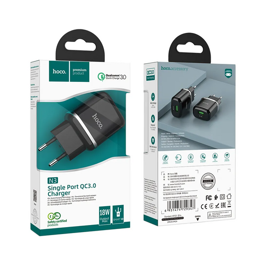 Φορτιστής Δικτύου HOCO N3, 18W, 3A, 1 x USB-A, Μαύρο