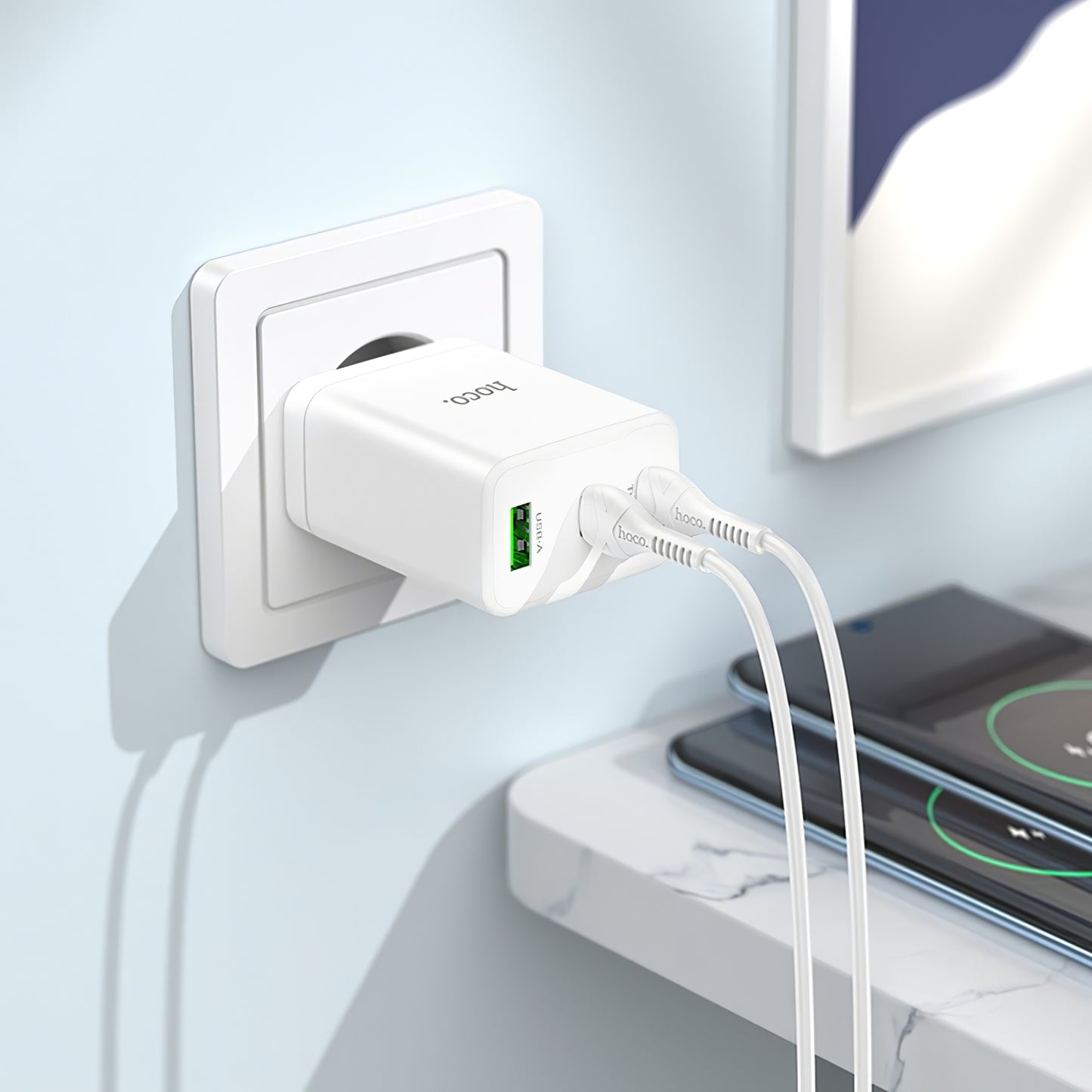 Φορτιστής δικτύου HOCO N33, 35W, 3A, 1 x USB-A - 2 x USB-C, Λευκό