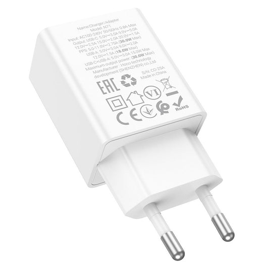 Φορτιστής Δικτύου HOCO N71, 30W, 3A, 1 x USB-A - 1 x USB-C, Λευκό