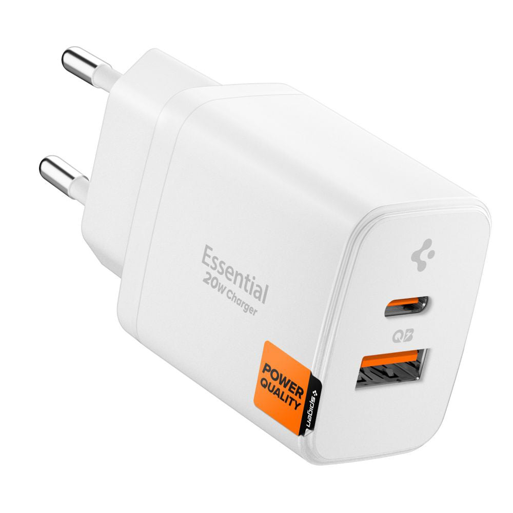 Φορτιστής Δικτύου Spigen Essential, 20W, 3A, 1 x USB-A - 1 x USB-C, Λευκό ACH08704