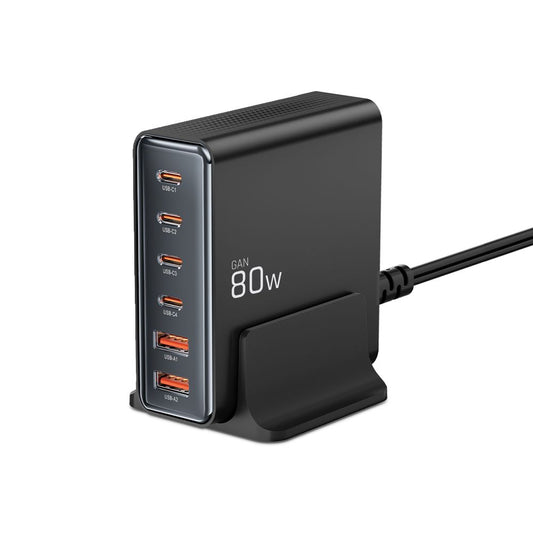 Φορτιστής δικτύου Tech-Protect DC80W, 80W, 3A, 2 x USB-A - 4 x USB-C, Μαύρο