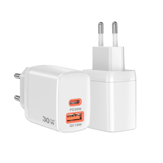 Φορτιστής Δικτύου Techsuit CH1 Duonix, 30W, 3A, 1 x USB-A - 1 x USB-C, Λευκό
