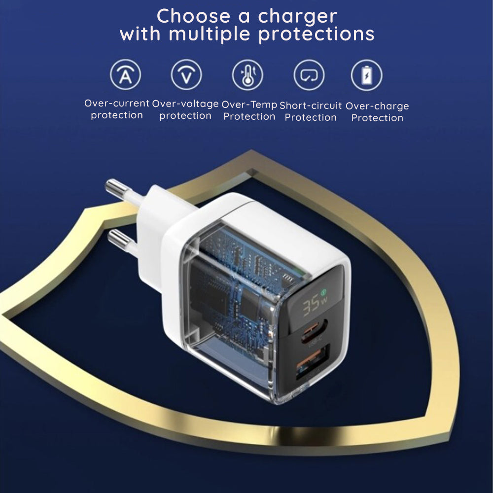 Φορτιστής Δικτύου Techsuit CH3 LEDChargX Display, 35W, 3A, 1 x USB-A - 1 x USB-C, Λευκό