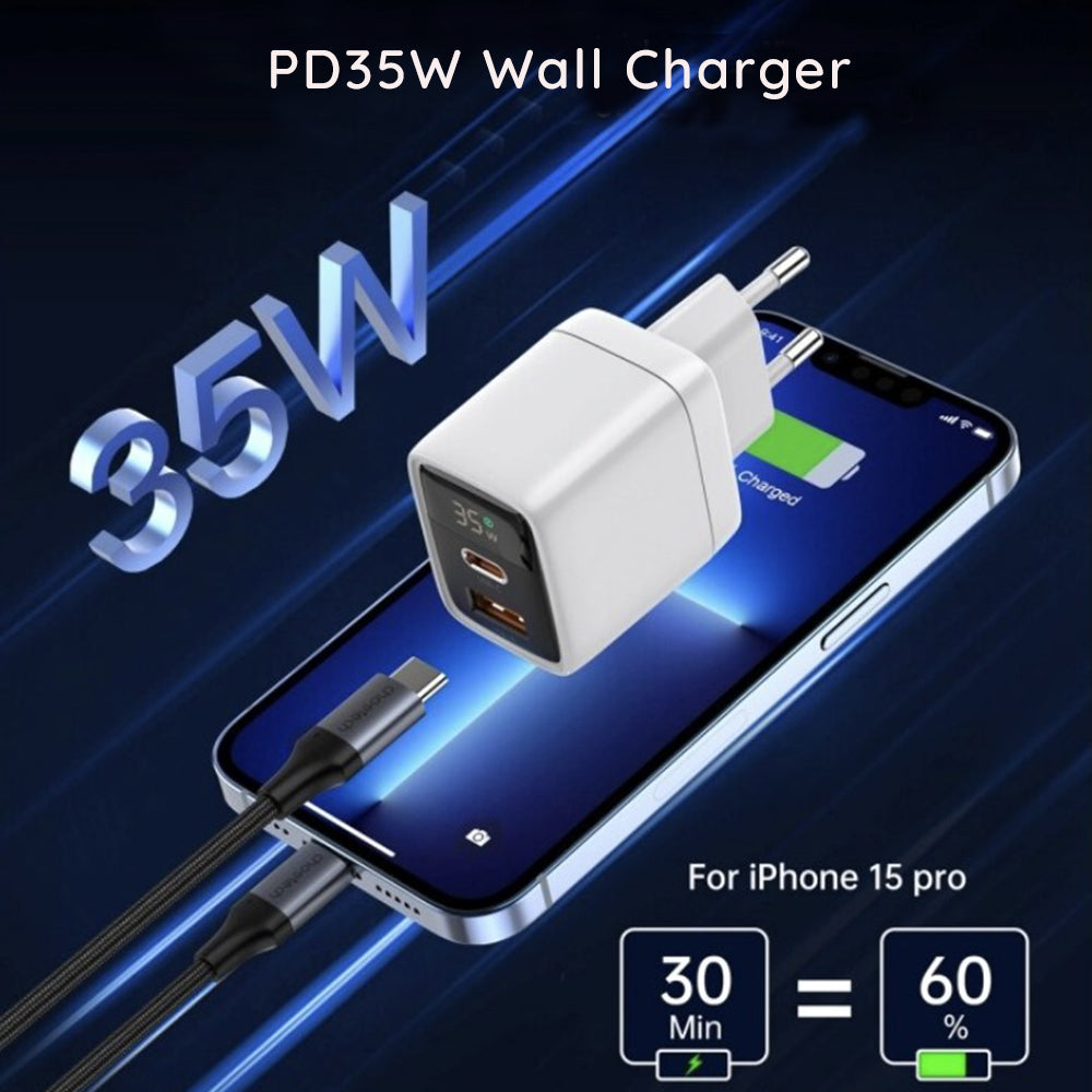 Φορτιστής Δικτύου Techsuit CH3 LEDChargX Display, 35W, 3A, 1 x USB-A - 1 x USB-C, Μαύρο