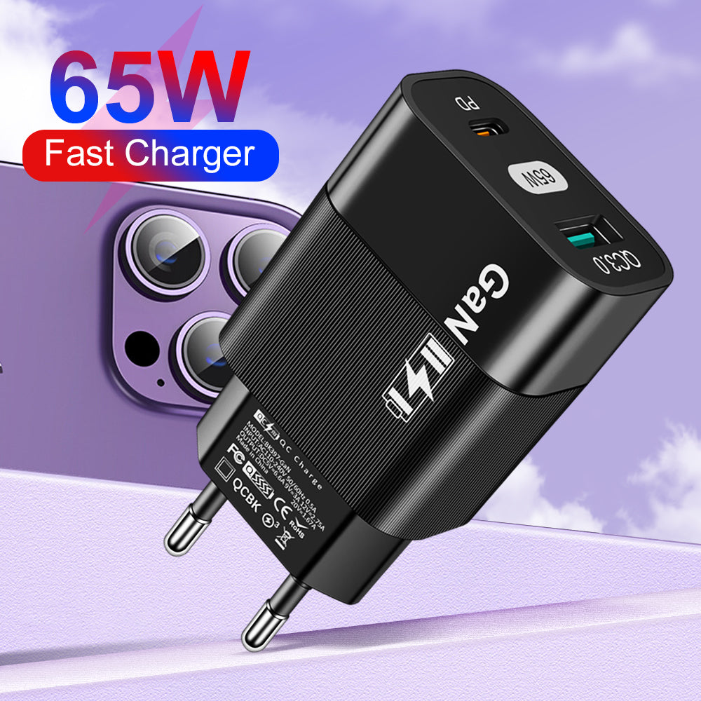 Φορτιστής Δικτύου Techsuit CHPD131, 65W, 3.25A, 1 x USB-A - 1 x USB-C, Μαύρο