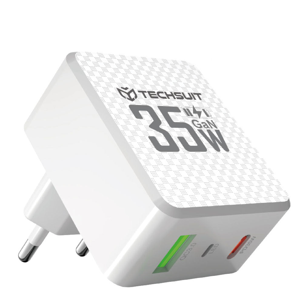 Φορτιστής Δικτύου Techsuit CHPD173 Tiny, 35W, 3A, 1 x USB-A - 1 x USB-C, Λευκό