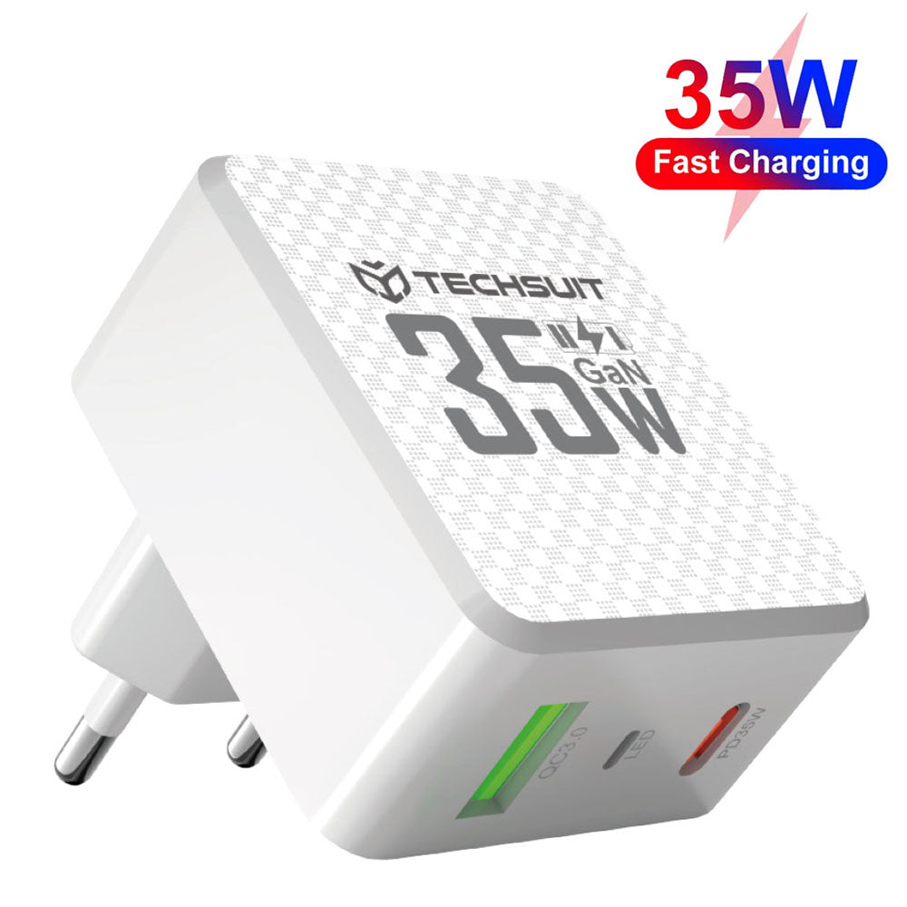 Φορτιστής Δικτύου Techsuit CHPD173 Tiny, 35W, 3A, 1 x USB-A - 1 x USB-C, Λευκό