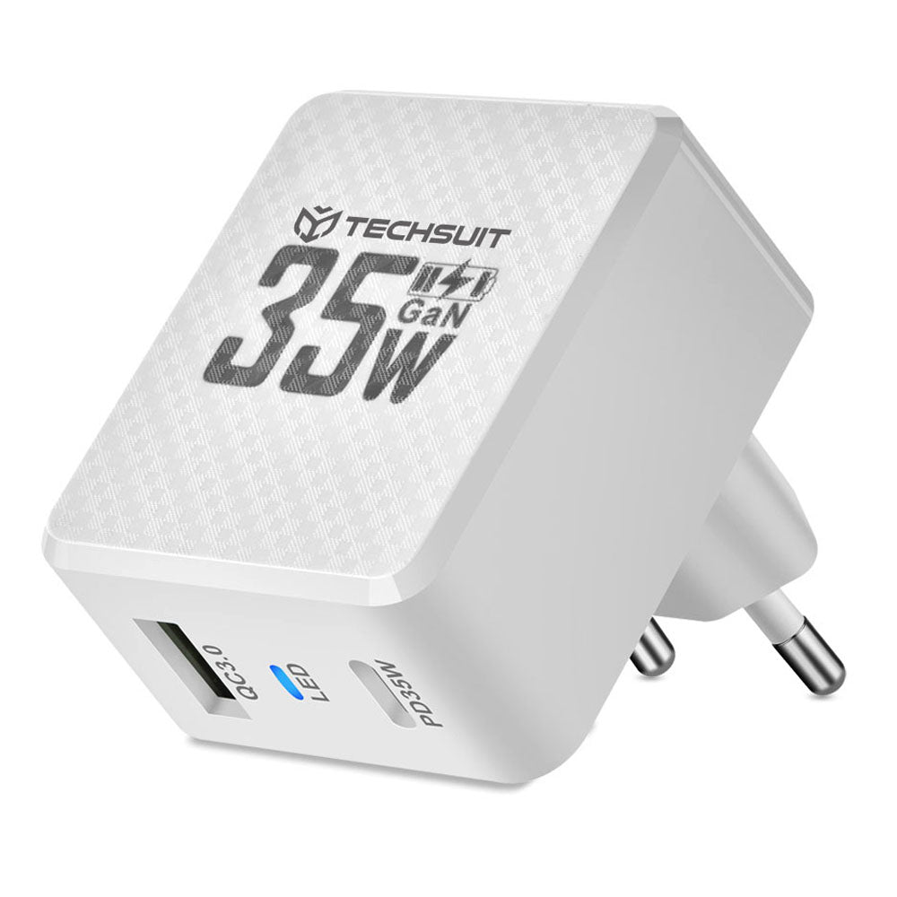 Φορτιστής Δικτύου Techsuit CHPD173 Tiny, 35W, 3A, 1 x USB-A - 1 x USB-C, Λευκό
