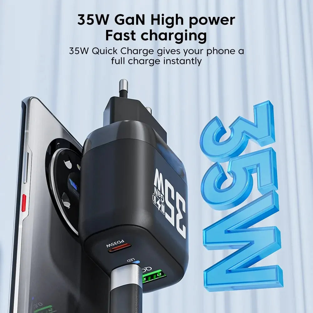 Φορτιστής Δικτύου Techsuit CHPD174, 35W, 3A, 1 x USB-A - 1 x USB-C, Μαύρο