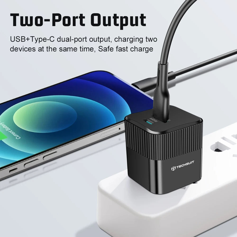 Φορτιστής Δικτύου Techsuit CHPD216 Tiny, 25W, 3A, 1 x USB-A - 1 x USB-C, Λευκό