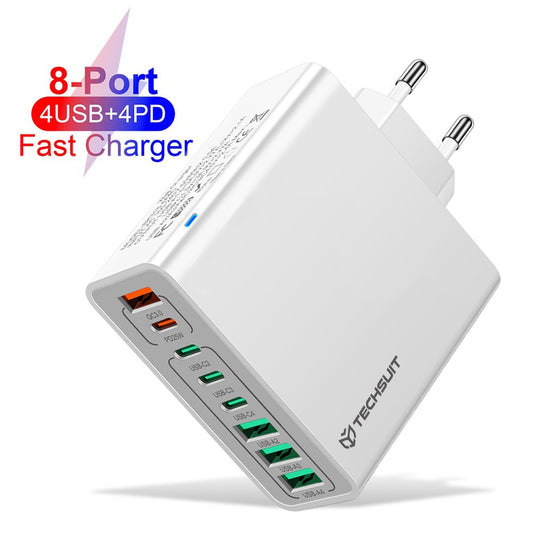 Φορτιστής Δικτύου Techsuit CHPD224, 65W, 3.25A, 4 x USB-A - 4 x USB-C, Λευκό
