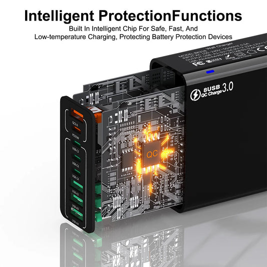 Φορτιστής Δικτύου Techsuit CHPD224, 65W, 3.25A, 4 x USB-A - 4 x USB-C, Λευκό