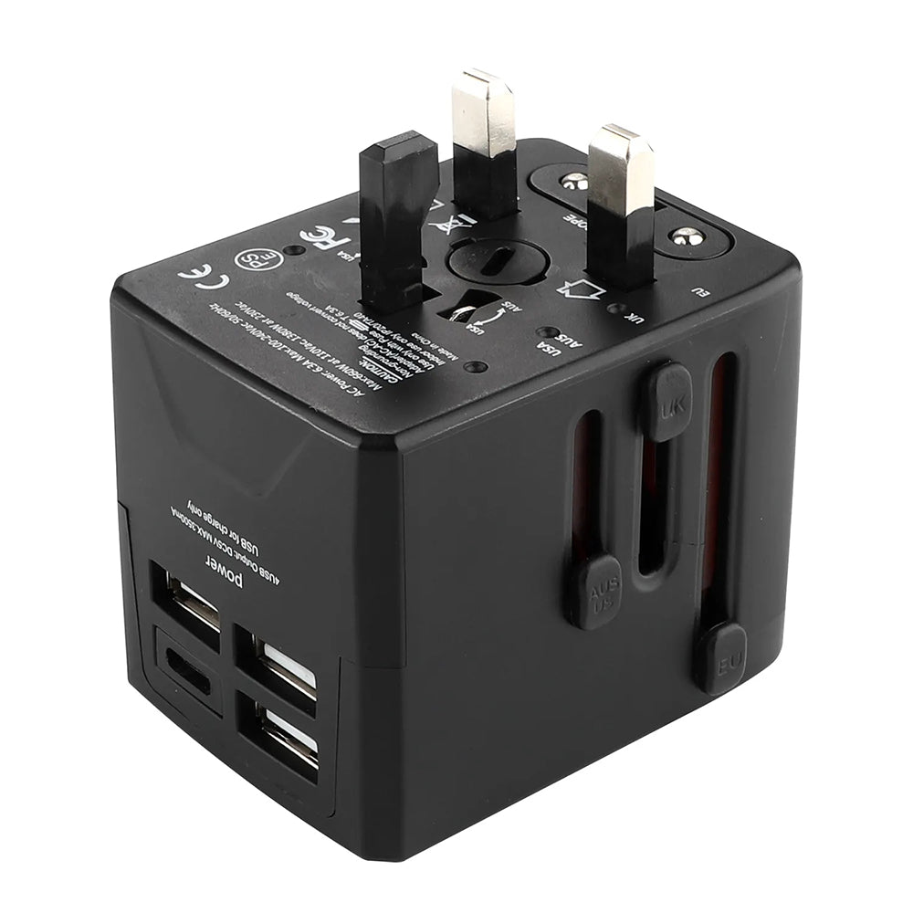 Techsuit HHT520 Travel Network Charger, 15W, 3A, 3 x USB-A - 1 x USB-C, Black