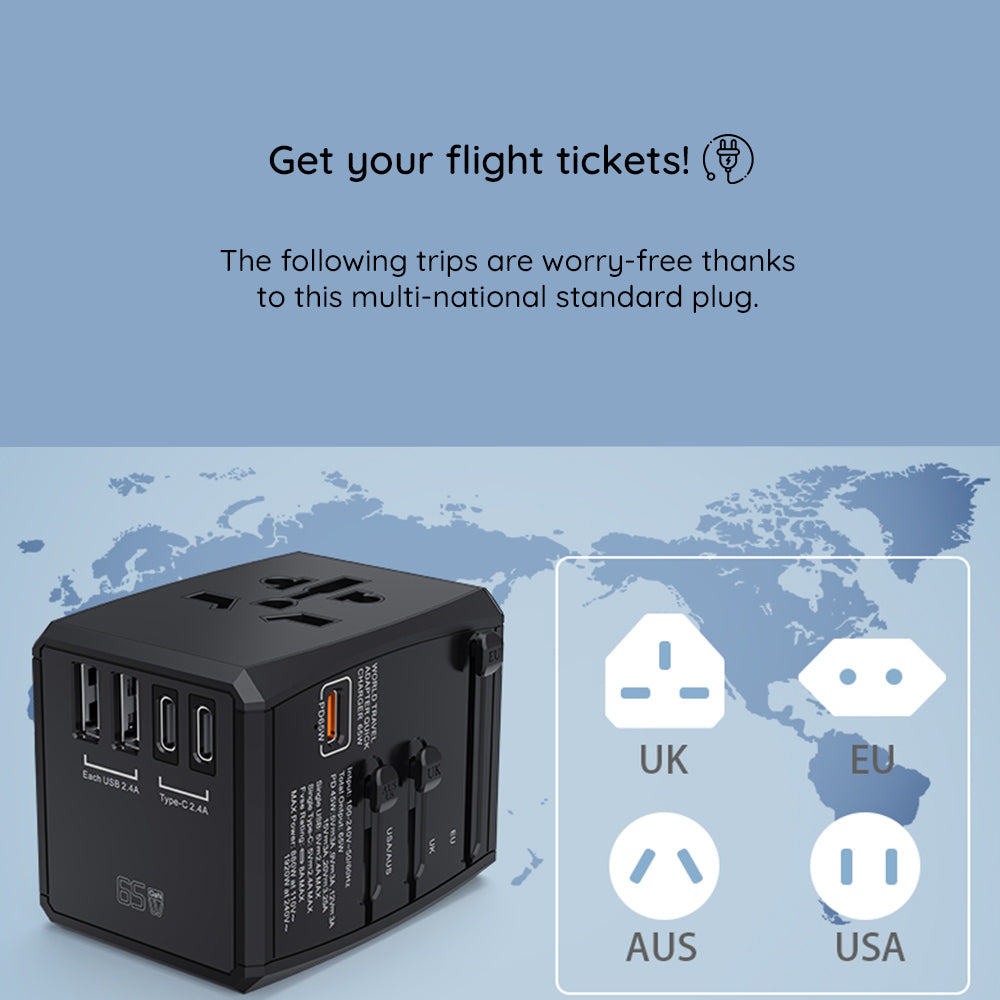 Φορτιστής Δικτύου Techsuit HHT906 Travel, 65W, 3.25A, 2 x USB-A - 2 x USB-C, Μαύρο