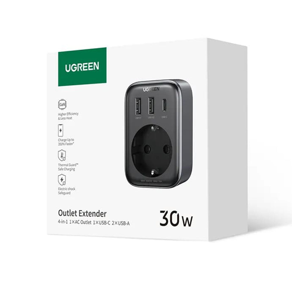 Φορτιστής Δικτύου UGREEN 15289 US, 30W, 3A, 2 x USB-A - 1 x USB-C - 1 x Schuko, Μαύρο