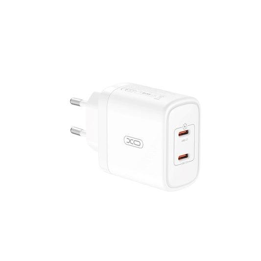Φορτιστής δικτύου με καλώδιο USB-C XO Design CE08, 50W, 3A, 2 x USB-C, λευκό