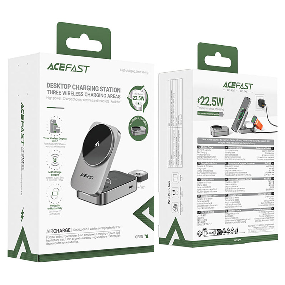 Φορτιστής Δικτύου Ασύρματος Acefast E22 3σε1, 22.5W, 1.67A, Γκρι