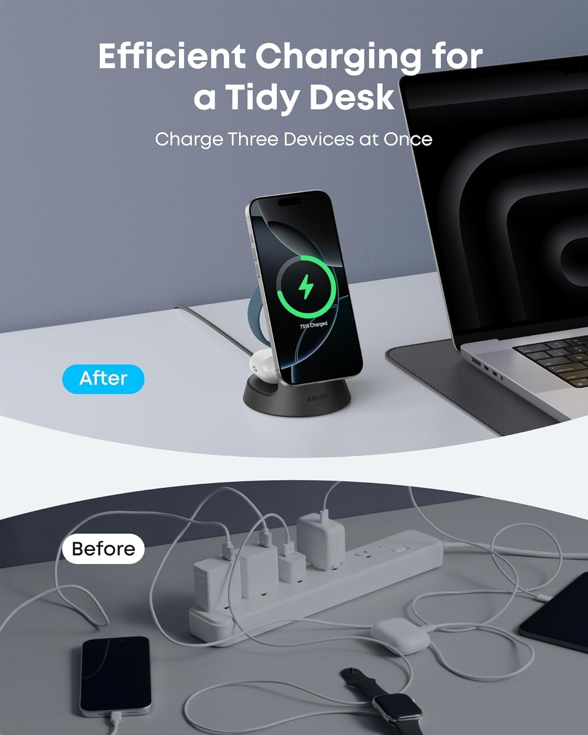 Anker MagGo 3in1 Wireless Network Charger, 15W, 1.67A, Black B25M4G11