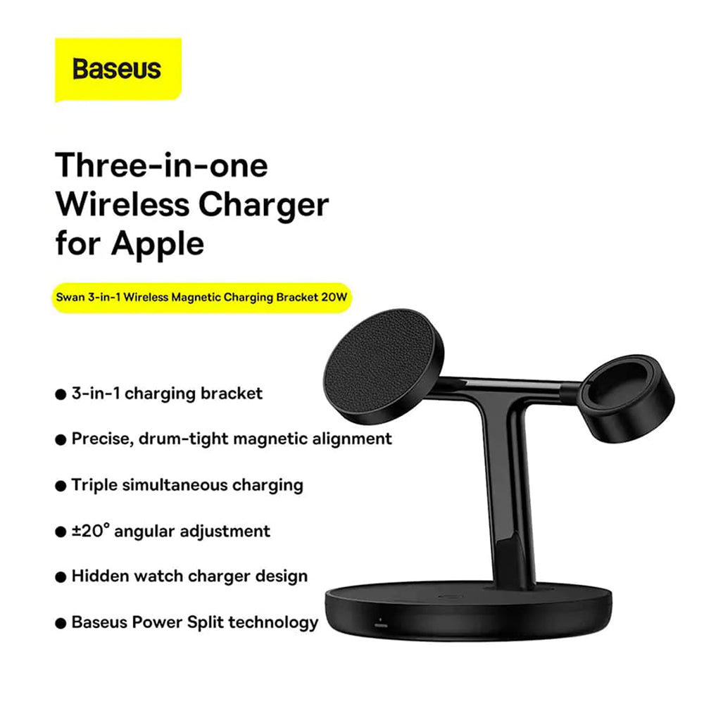 Φορτιστής Δικτύου Wireless Baseus Swan 3in1, 20W, 1.67A, P10221302113-Z1