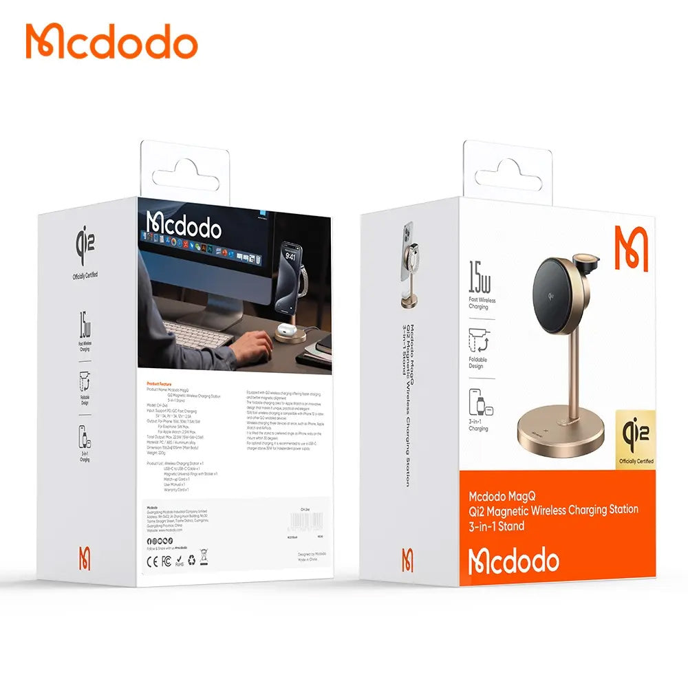 Φορτιστής Δικτύου Ασύρματος McDodo CH-2463 Swan 3σε1, 22.5W, 1.67A, Χρυσό