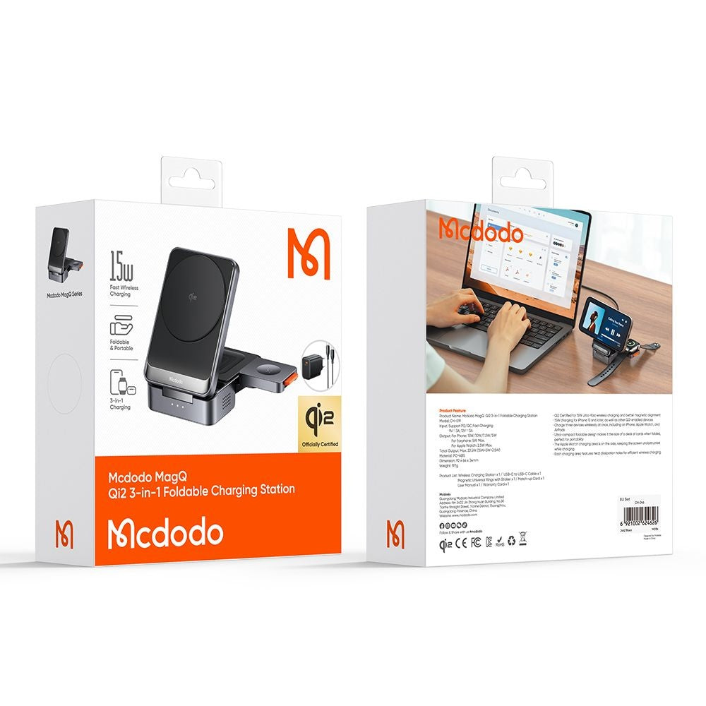 Φορτιστής Δικτύου Ασύρματος McDodo CH-5192 3σε1, 22.5W, 1.67A, Γκρι