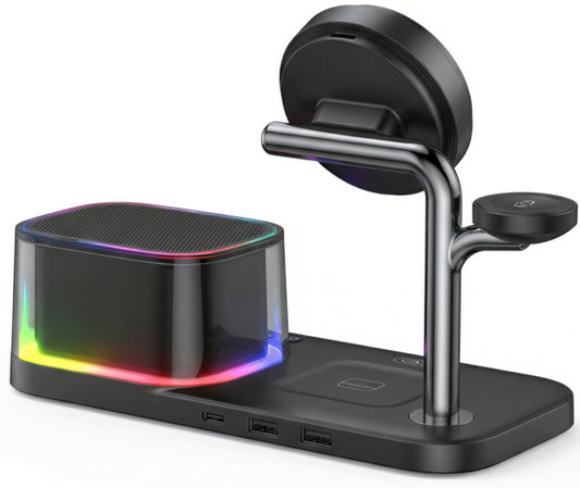 Ασύρματος Φορτιστής Δικτύου με Ηχείο Bluetooth XO Design CX045 5σε1, 25W, Μαύρο