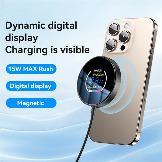 Φορτιστής Δικτύου Ασύρματος Yesido DS28 Display, 15W, 1.67A, Μαύρο