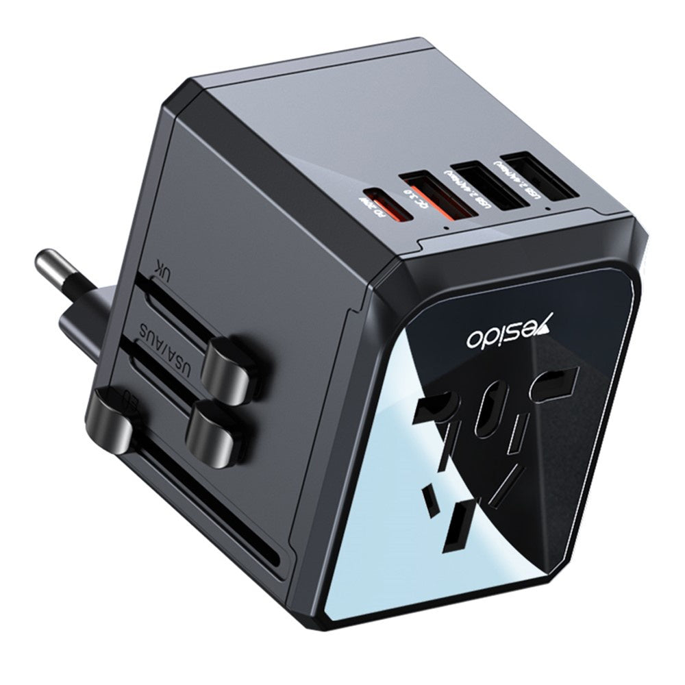 Yesido MC24 Travel Network Charger, 20W, 3A, 3 x USB-A - 1 x USB-C, Black