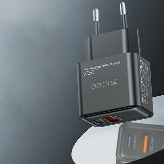 Φορτιστής Δικτύου Yesido YC64, 30W, 3A, 1 x USB-A - 1 x USB-C, Μαύρο