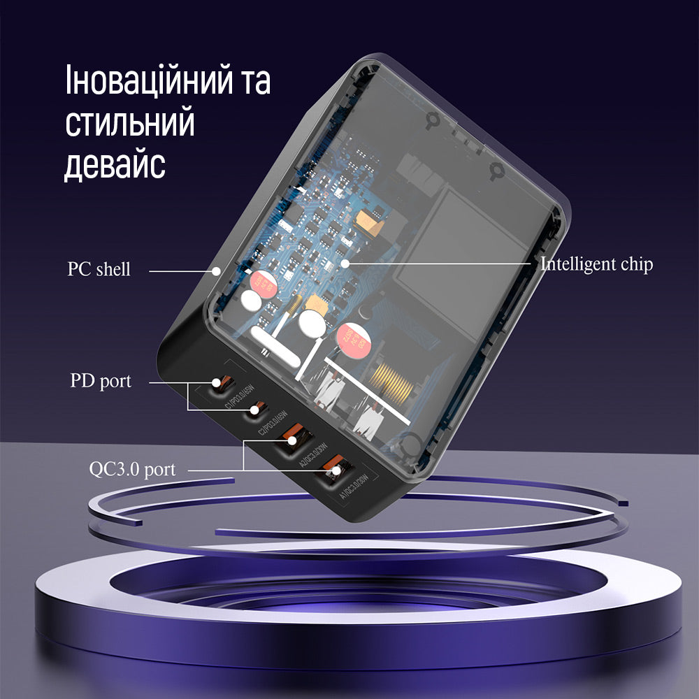 Φορτιστής Σταθμός ColorWay Display, 65W, 3.25A, 2 x USB-A - 2 x USB-C, Μαύρο