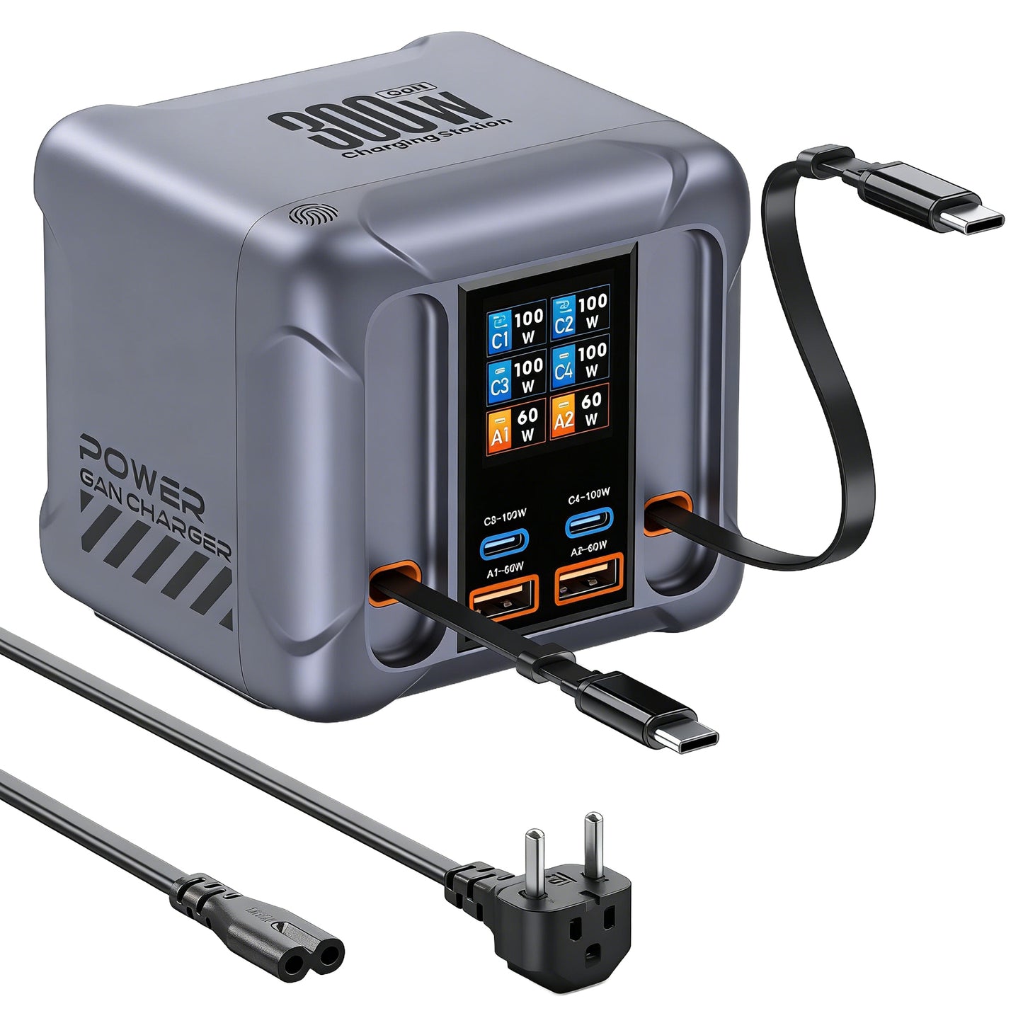 Φορτιστής Σταθμός με Καλώδιο USB-C OEM HW866, 300W, 5A, 2 x USB-A - 2 x USB-C, Γκρι