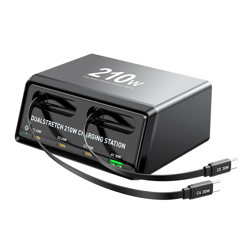Φορτιστής Σταθμός με Καλώδιο USB-C OEM WLX-60E, 210W, 3A, 1 x USB-A - 3 x USB-C, Γκρι