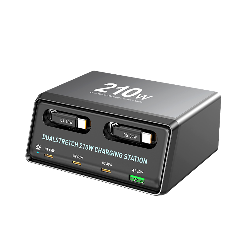 Φορτιστής Σταθμός με Καλώδιο USB-C OEM WLX-60E, 210W, 3A, 1 x USB-A - 3 x USB-C, Γκρι