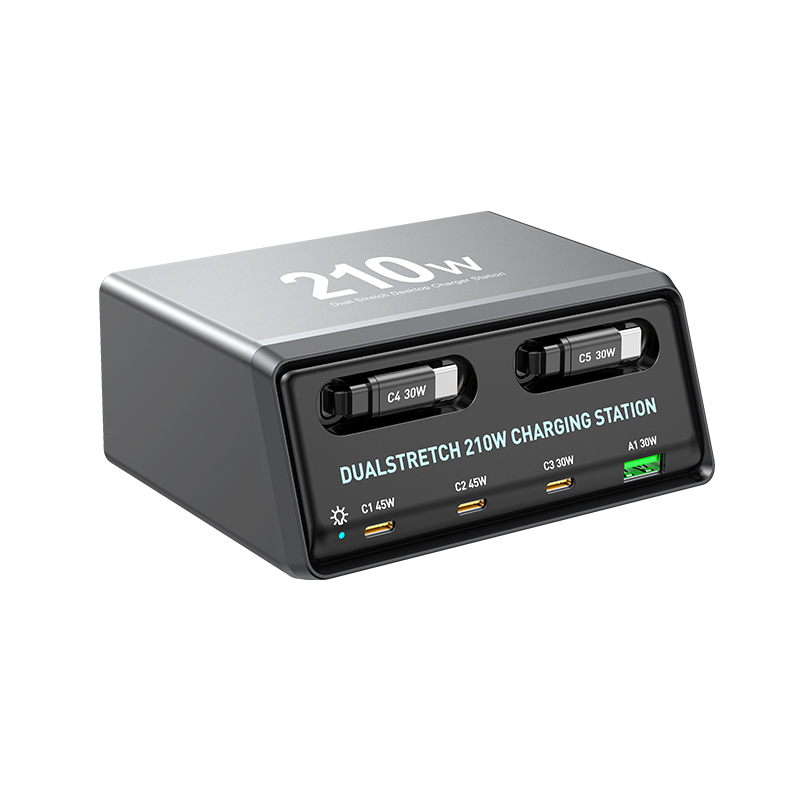 Φορτιστής Σταθμός με Καλώδιο USB-C OEM WLX-60E, 210W, 3A, 1 x USB-A - 3 x USB-C, Γκρι