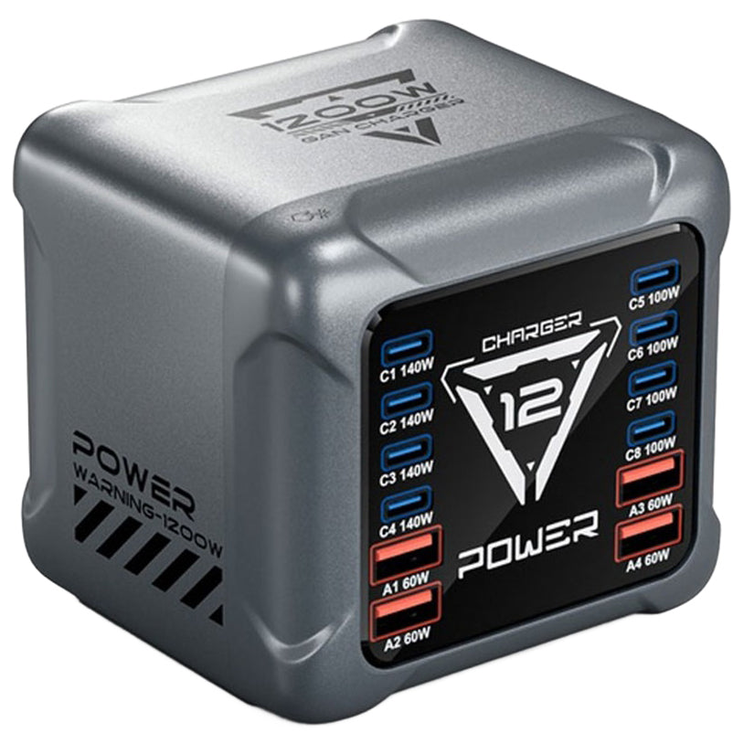 Φορτιστής Σταθμού OEM BK-127D, 280W, 5A, 4 x USB-A - 8 x USB-C, Γκρι