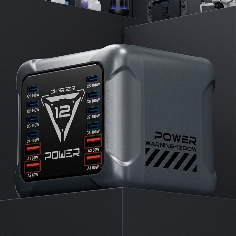 Φορτιστής Σταθμού OEM BK-127D, 280W, 5A, 4 x USB-A - 8 x USB-C, Γκρι