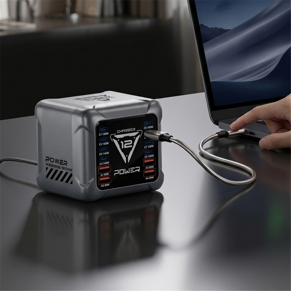 Φορτιστής Σταθμού OEM BK-127D, 280W, 5A, 4 x USB-A - 8 x USB-C, Γκρι