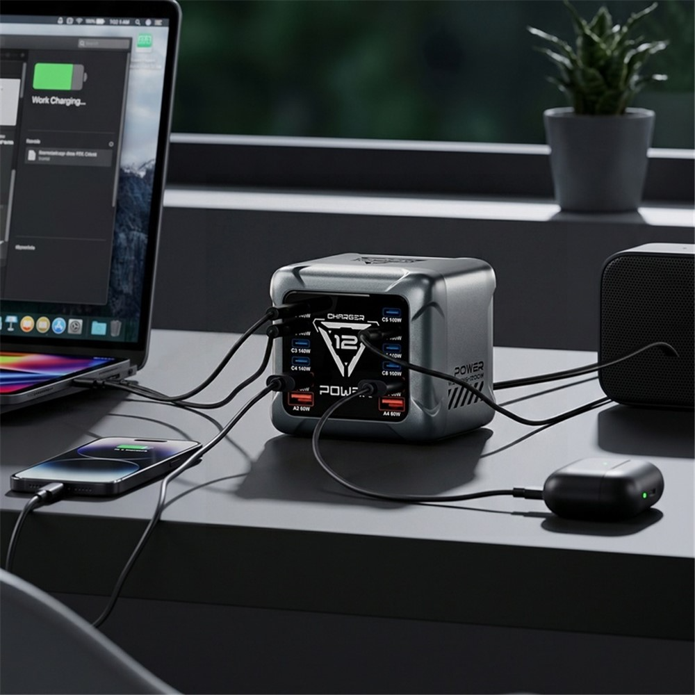 Φορτιστής Σταθμού OEM BK-127D, 280W, 5A, 4 x USB-A - 8 x USB-C, Γκρι