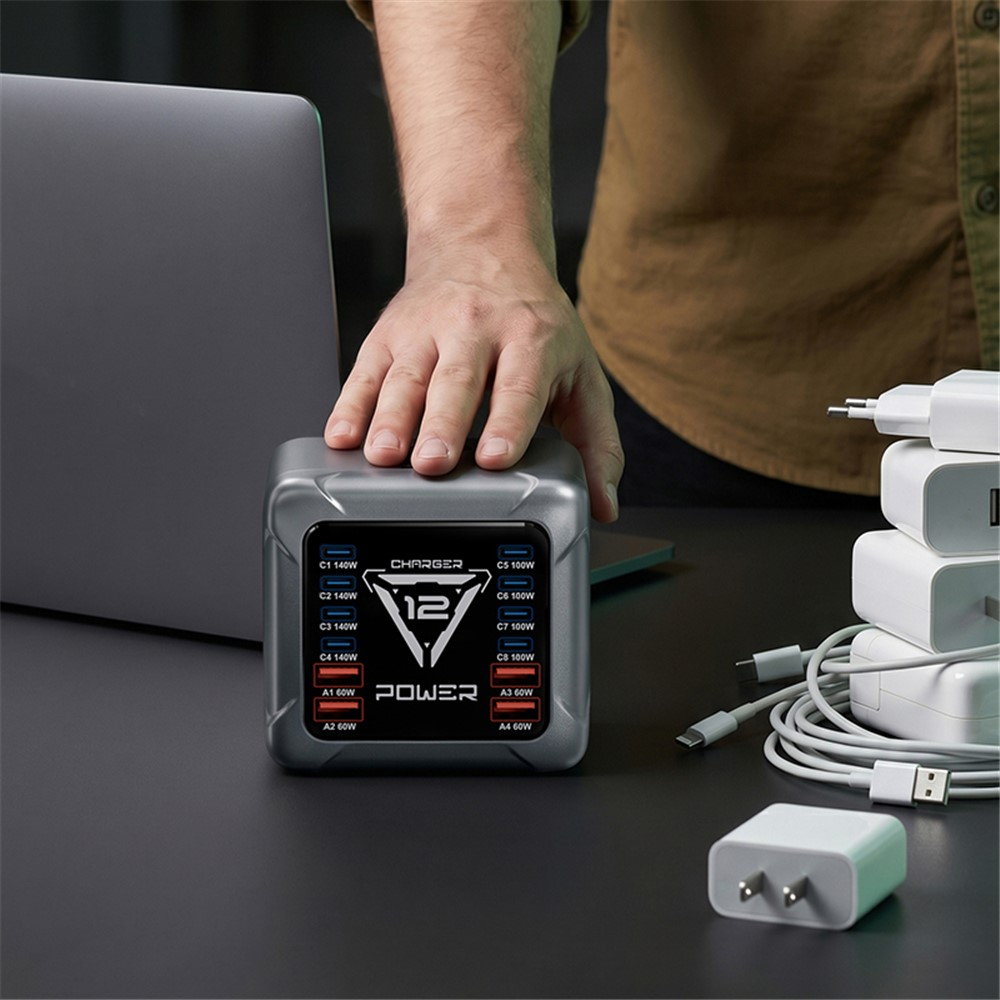 Φορτιστής Σταθμού OEM BK-127D, 280W, 5A, 4 x USB-A - 8 x USB-C, Γκρι
