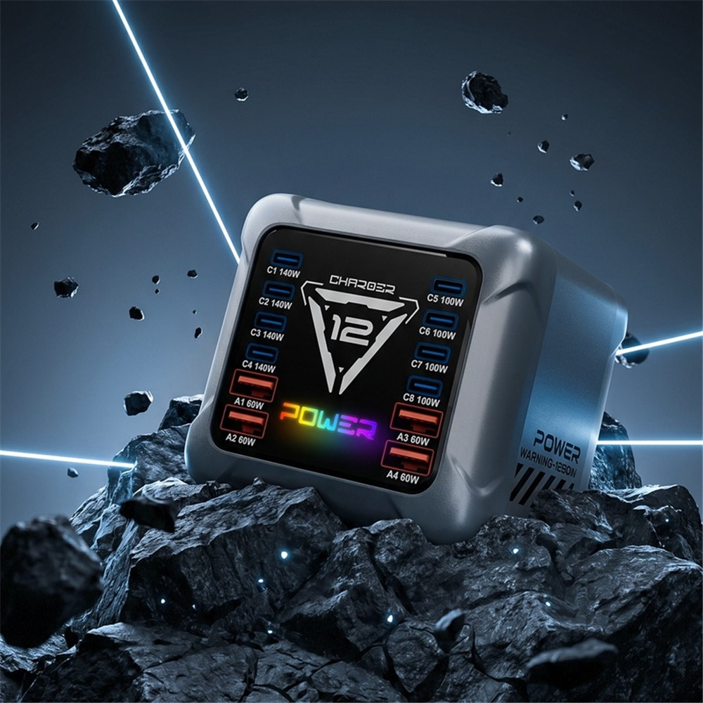Φορτιστής Σταθμού OEM BK-127D, 280W, 5A, 4 x USB-A - 8 x USB-C, Γκρι