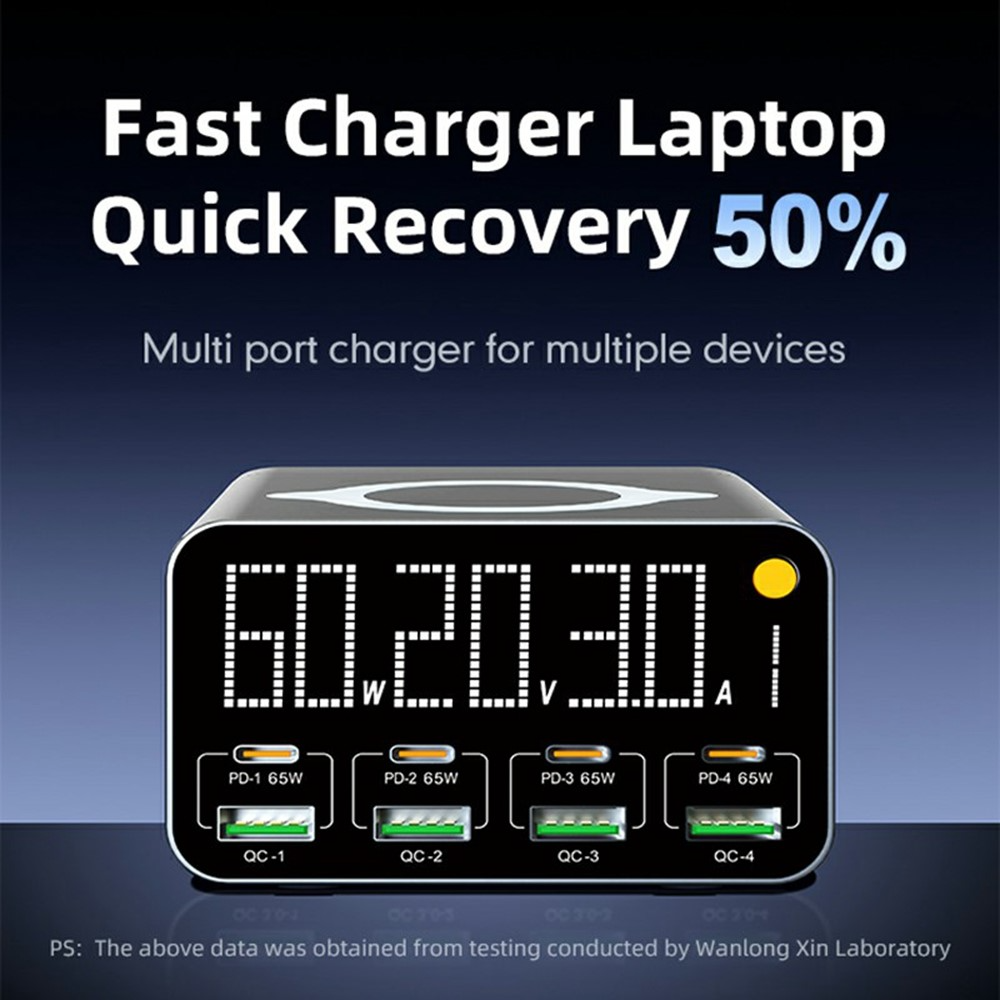 Φορτιστής Σταθμός OEM WLX-M3 QI, 80W, 4 x USB-A - 4 x USB-C, Γκρι