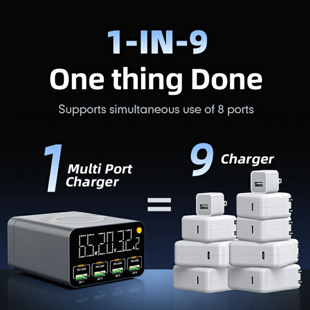 Φορτιστής Σταθμός OEM WLX-M3 QI, 80W, 4 x USB-A - 4 x USB-C, Γκρι